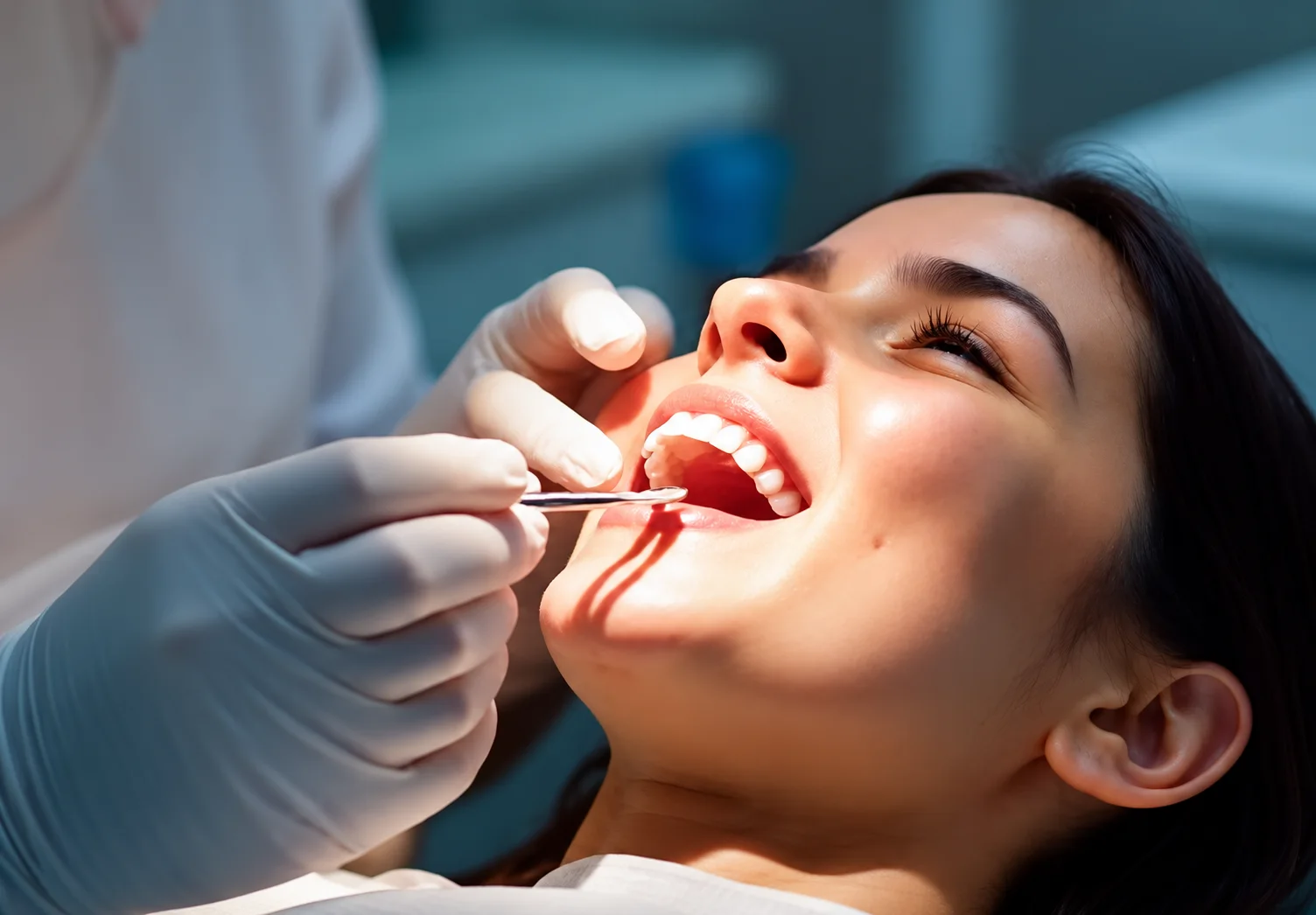 Patient smiling in the dental chair during a gentle check-up